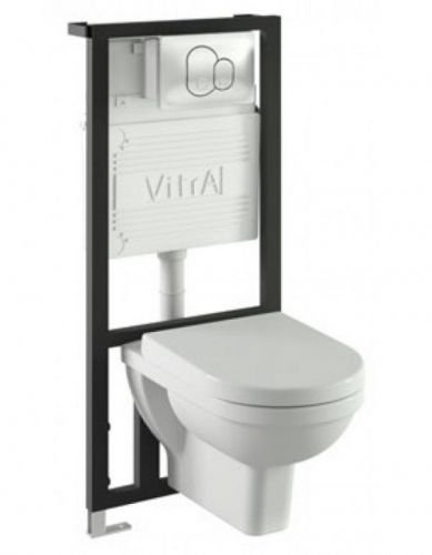Form 300 комплект: подвесной унитаз, сиденье микролифт, инсталляция, кнопка глянцевый хром Vitra в Гуково